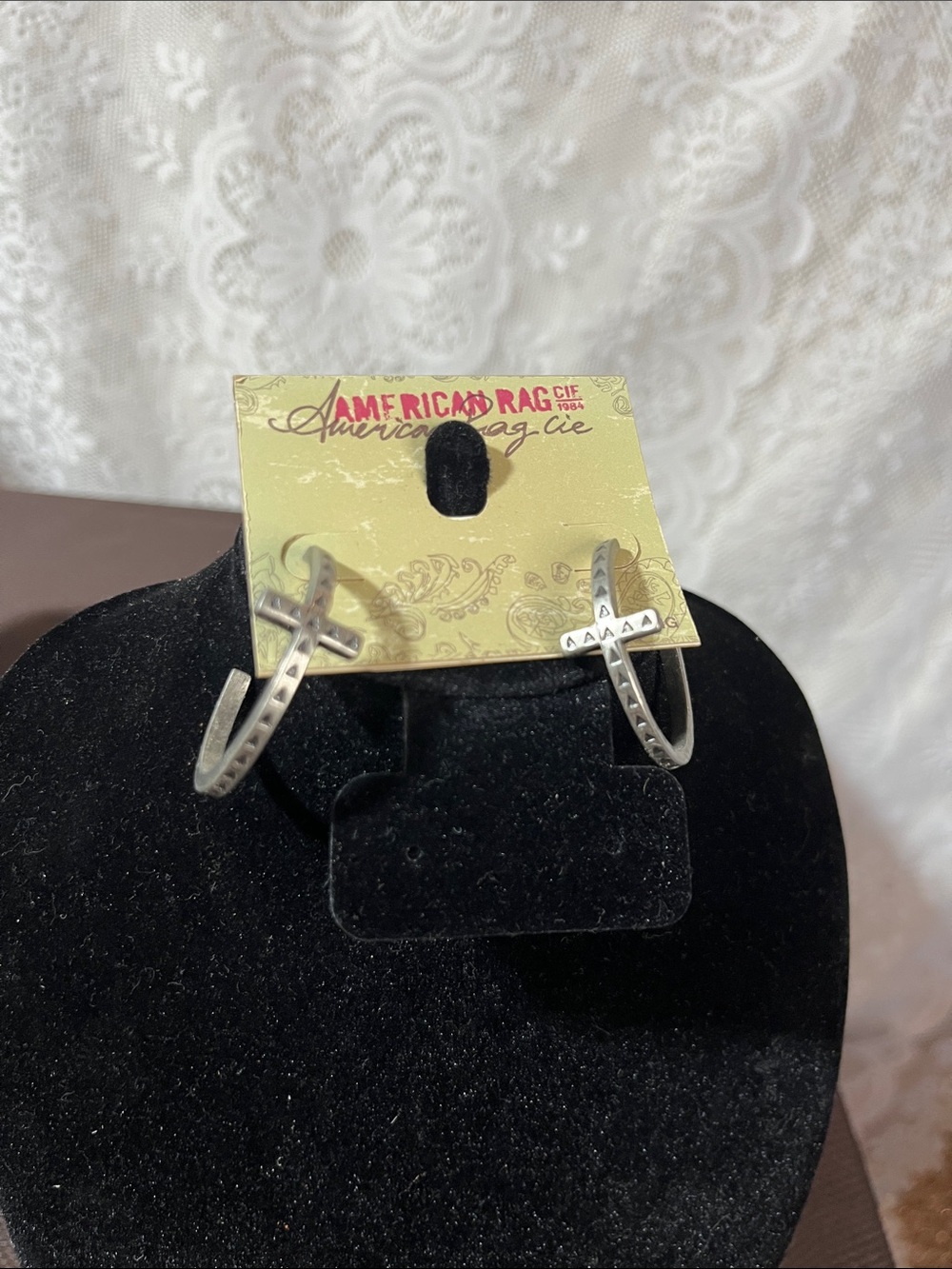 😻5for$15😻American Rag Silver-Tone Hoop Earrings with Cross Detail NWT